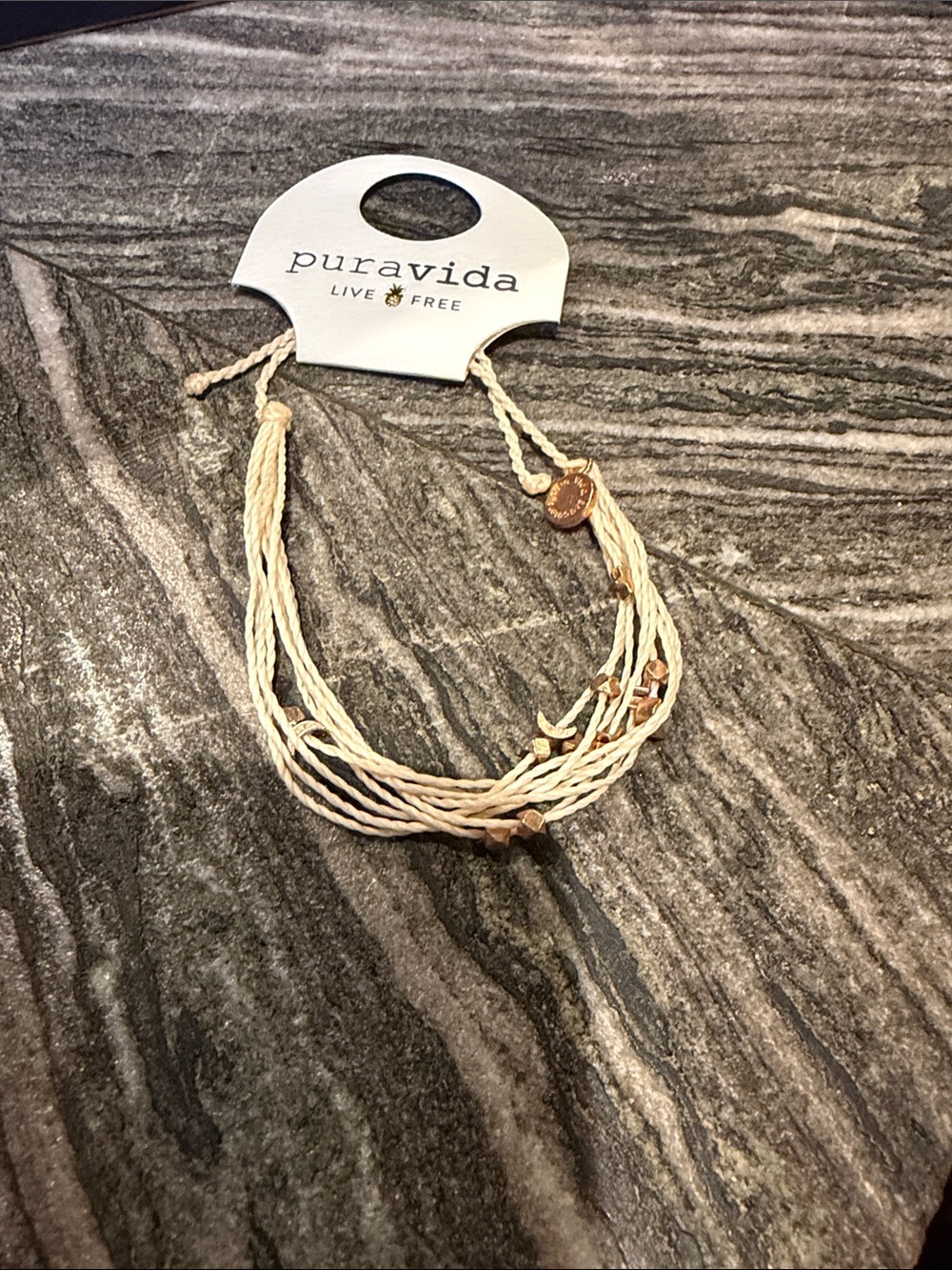 Pura Vida Cream Multi-Strand Bracelet with Gold Charm